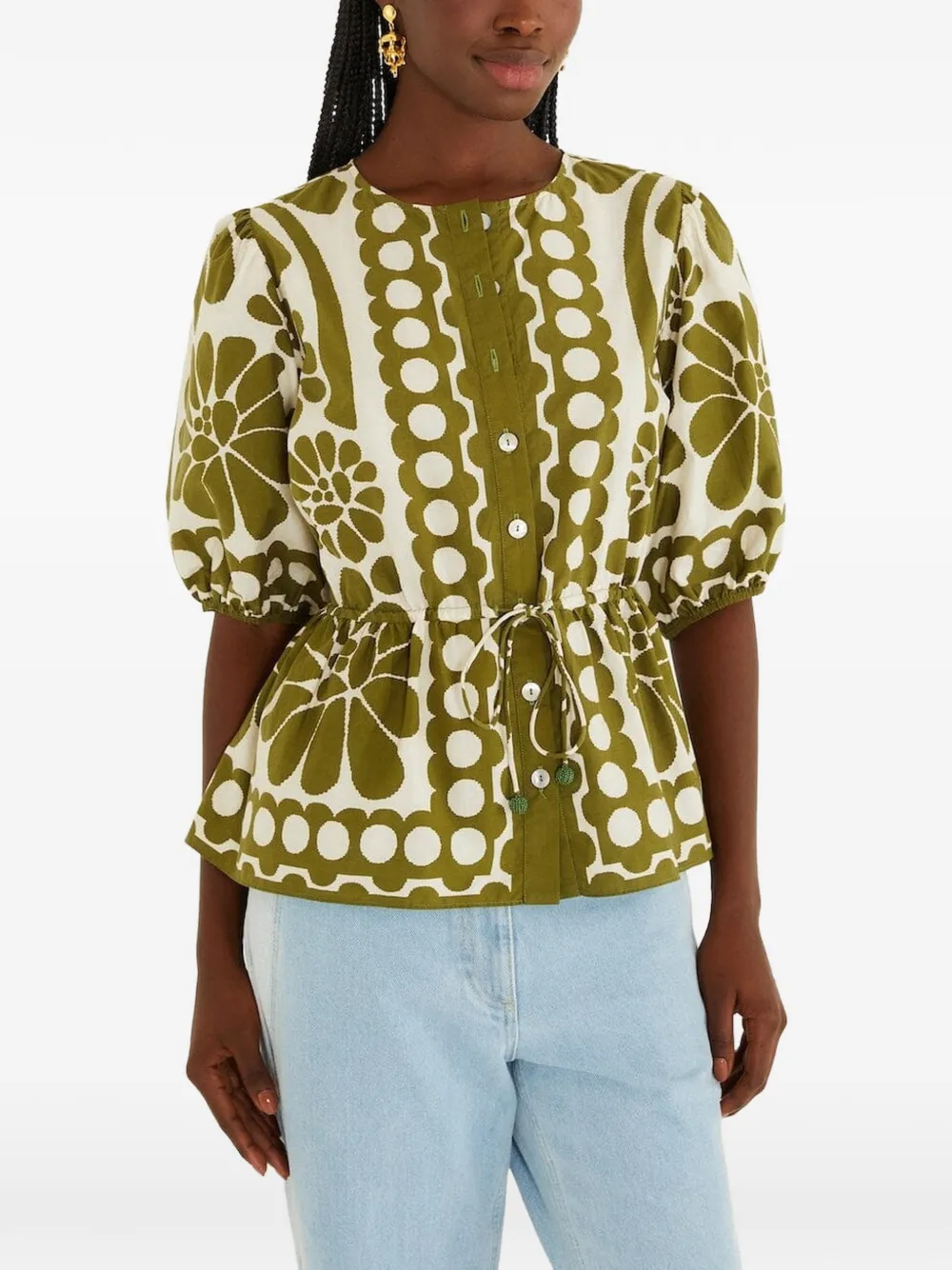 FARM Rio Top met bloemenprint en knopen Wit