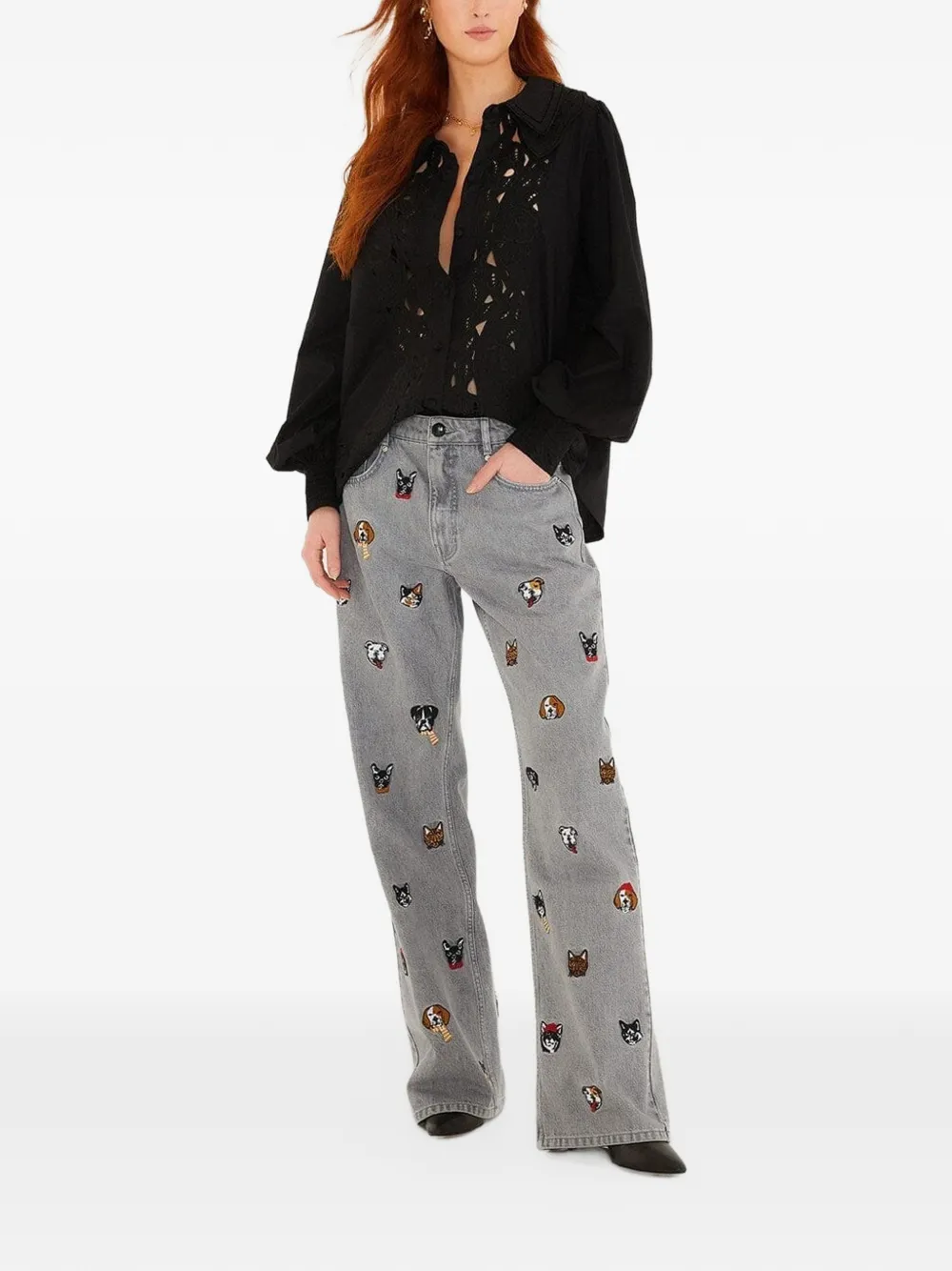 FARM Rio Gewelfde blouse met uitgesneden details Zwart
