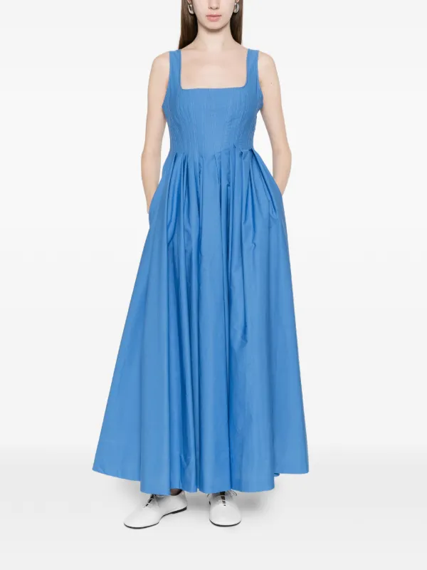 pure cotton dress Sportmax Long Sleeveless - Avio | Blue Color:Gold Pewter allover beaded dress Azofree handblock Long Sleeve Backless Red Model is 5’7”