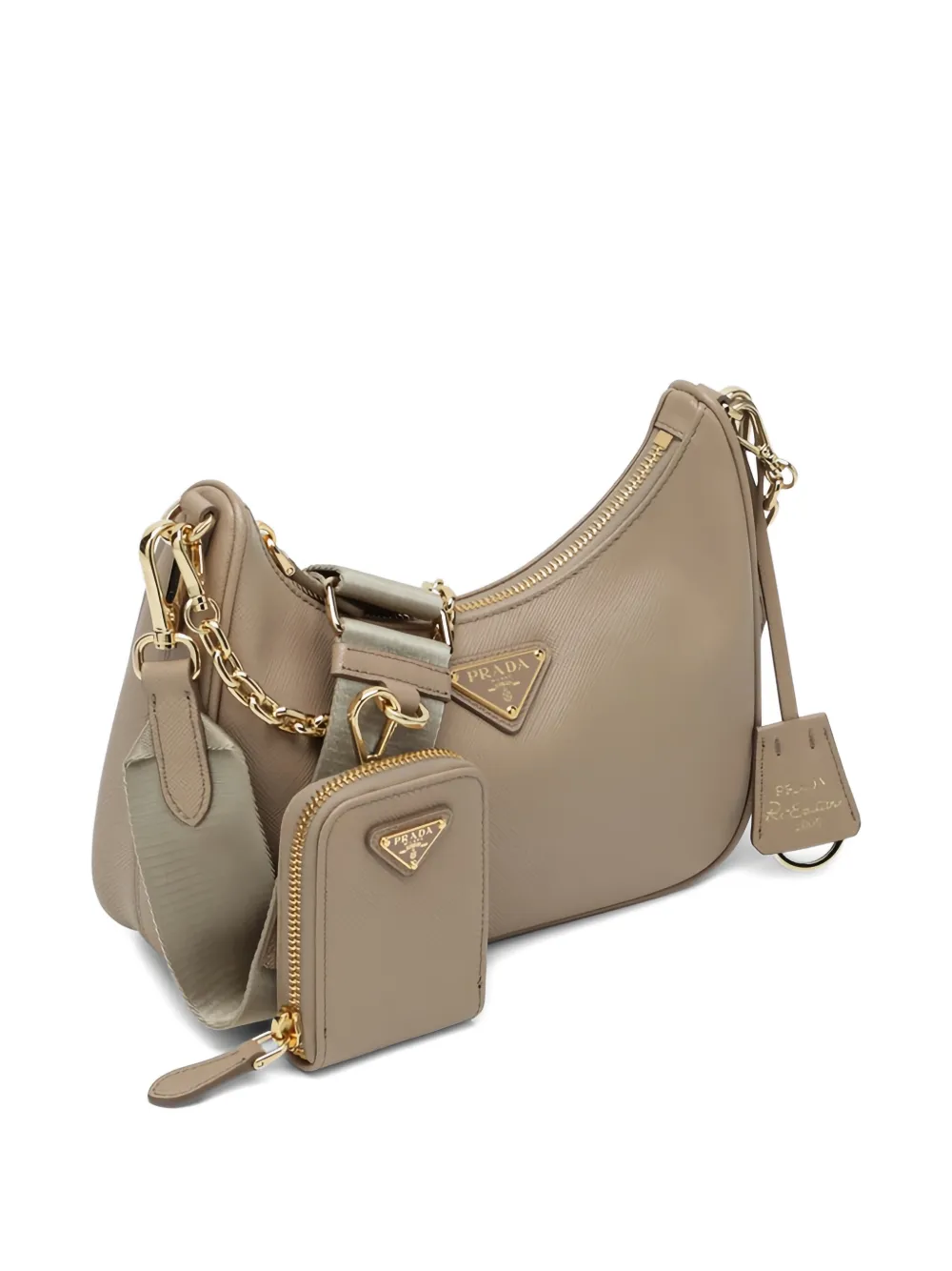Prada Triangel crossbodytas met ketting Beige