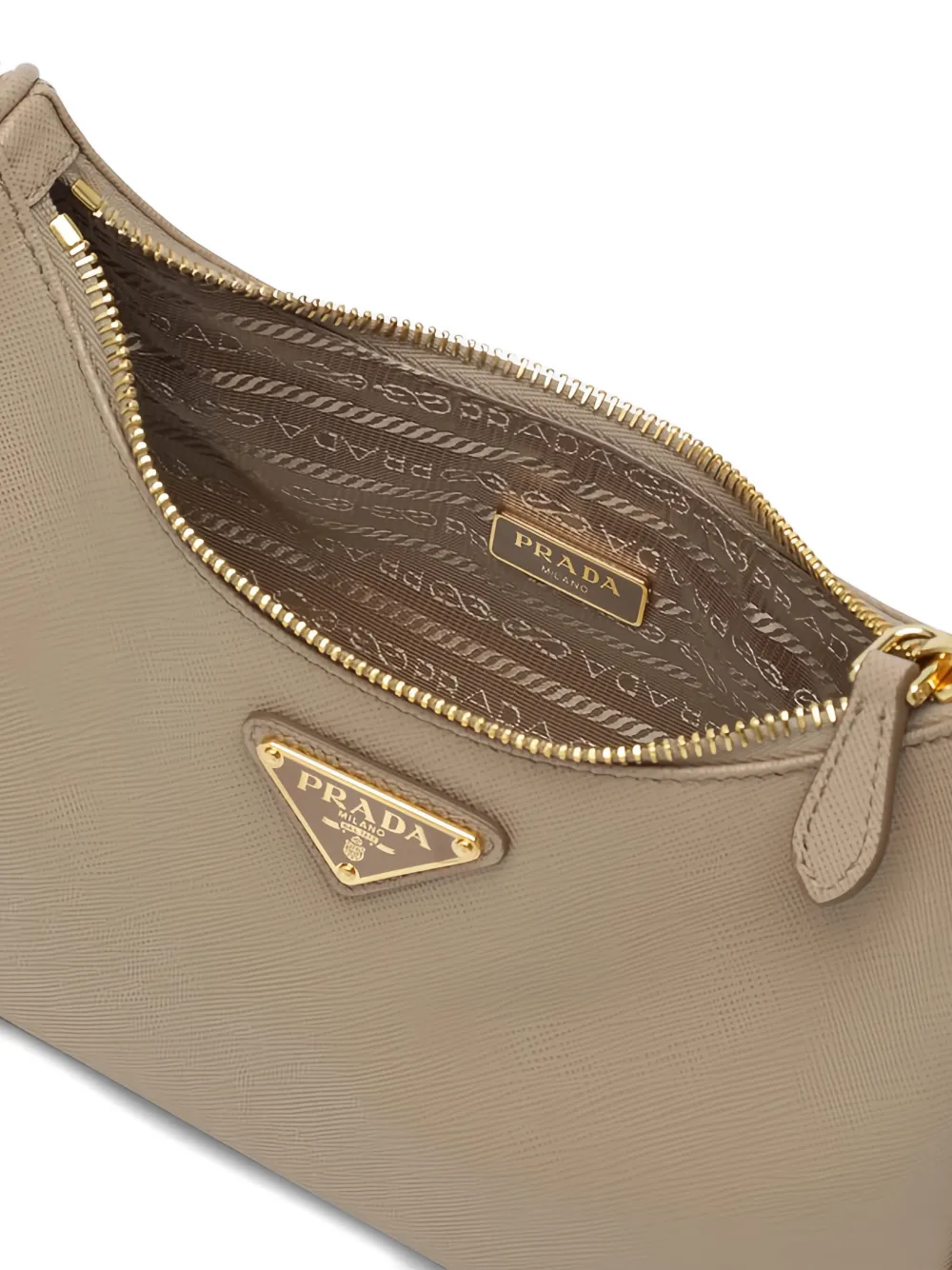 Prada Triangel crossbodytas met ketting Beige