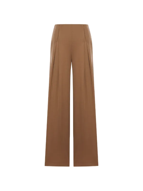Max Mara Pleated Wool Palazzo Pants in Brown