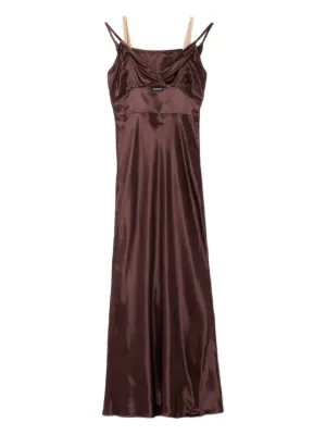 Miu Miu Satin Maxi Dress | Brown | FARFETCH