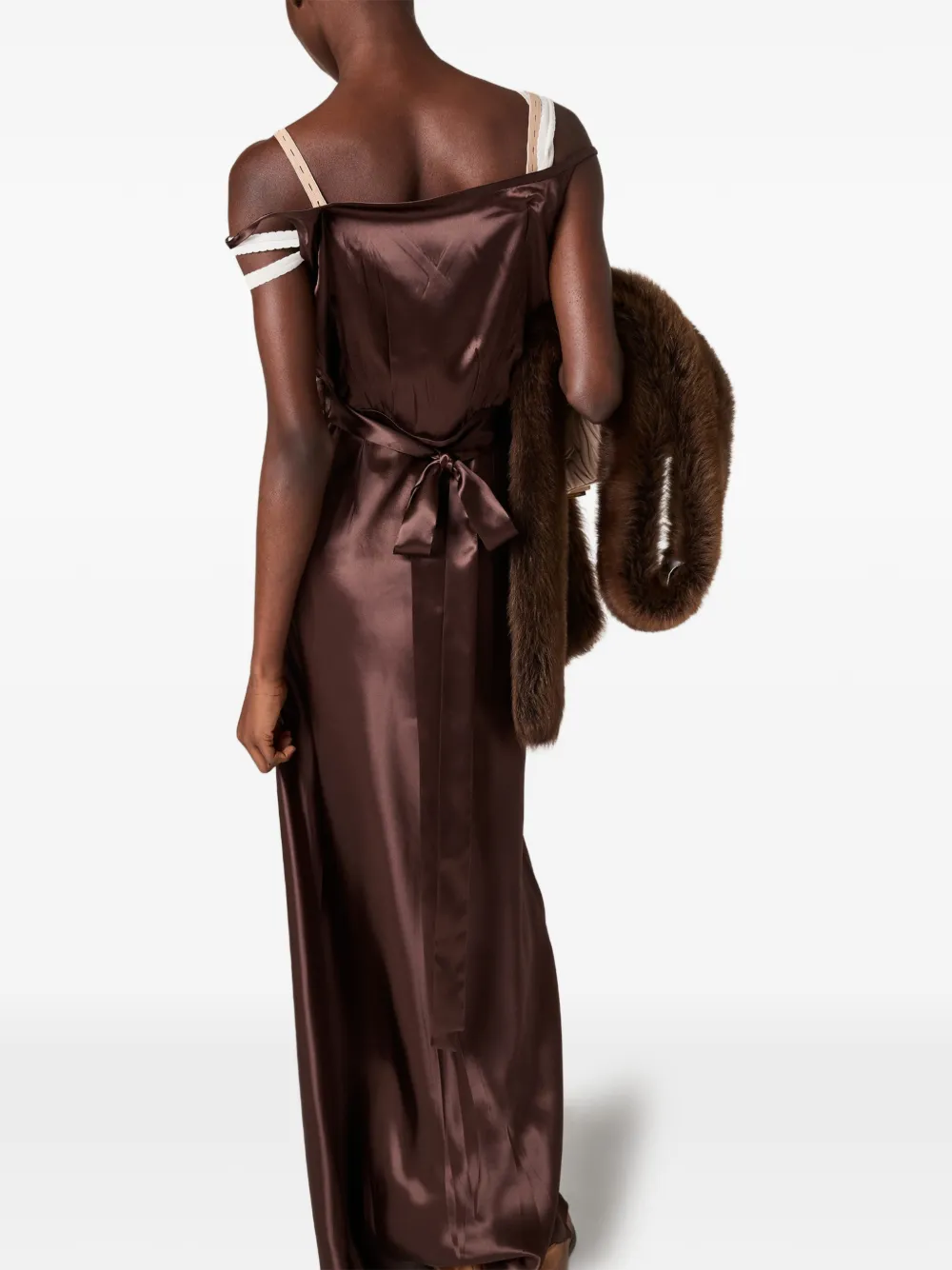  Miu Miu Flared Double-strap Maxi Dress - Brown 