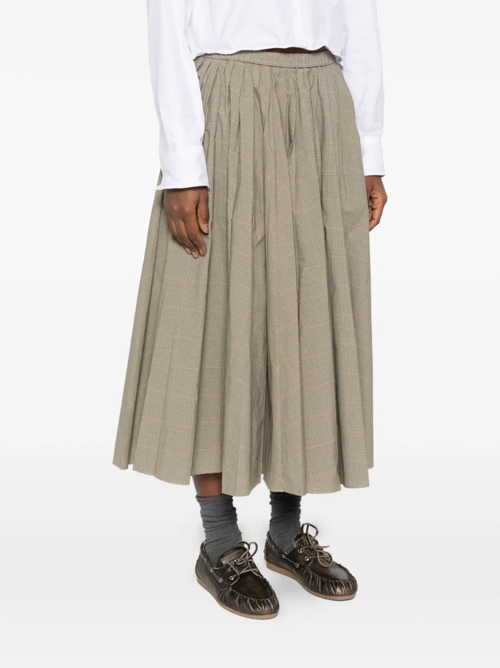  6397 Plaid Pleated Midi Skirt - Neutrals 