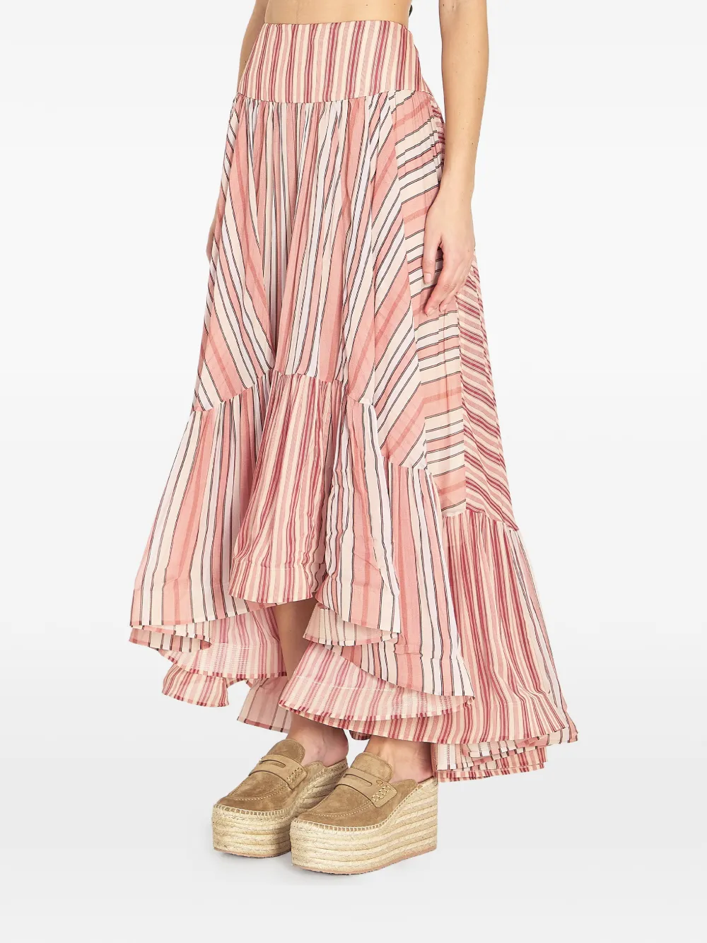  Zimmermann Bohémien Rebellion Ruffled Striped Midi Skirt - Pink 