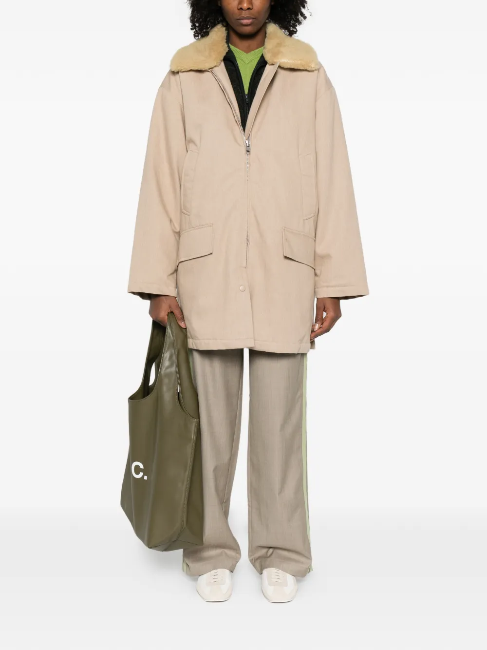  6397 Security Fur-collar Pocket Parka Coat - Neutrals 