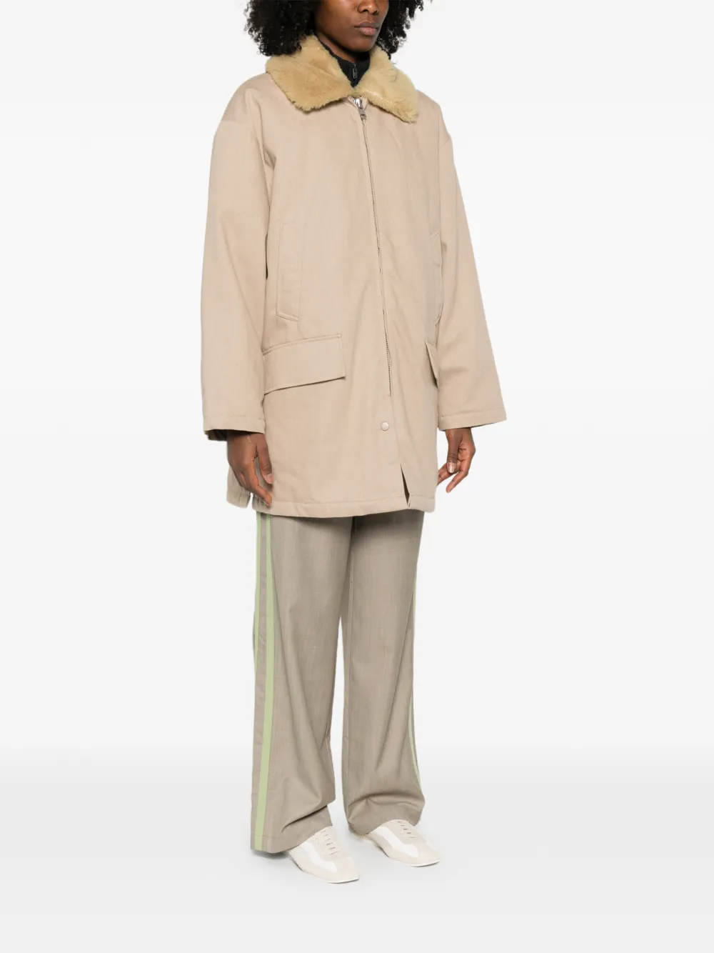  6397 Security Fur-collar Pocket Parka Coat - Neutrals 