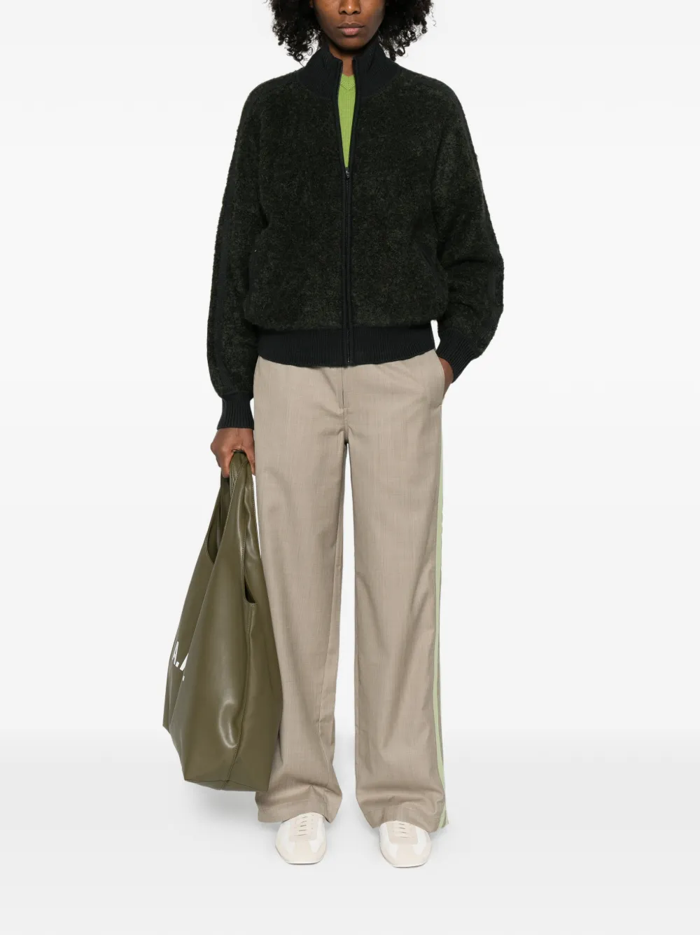  6397 Zip Shoulder Panel Sweater - Green 