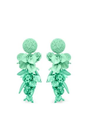 Boucles D'Oreilles Oscar De La Renta - Cristaux Bleus Et Verts Sur Monture Plaquée Or - Pendantes à Clous - Neuf