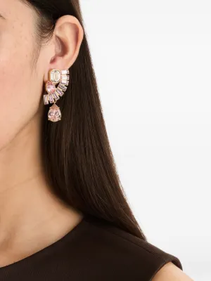Boucles D'Oreilles Oscar De La Renta - Magnolia Blanc En Cristal & Plaqué Or Jaune - Neuves Sans Emballage