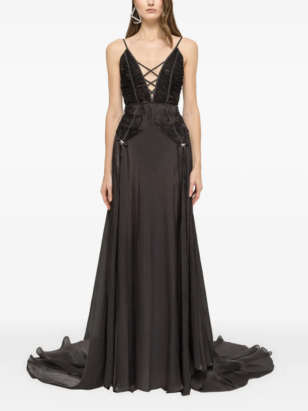 NISSA lace-panel maxi dress - Nero