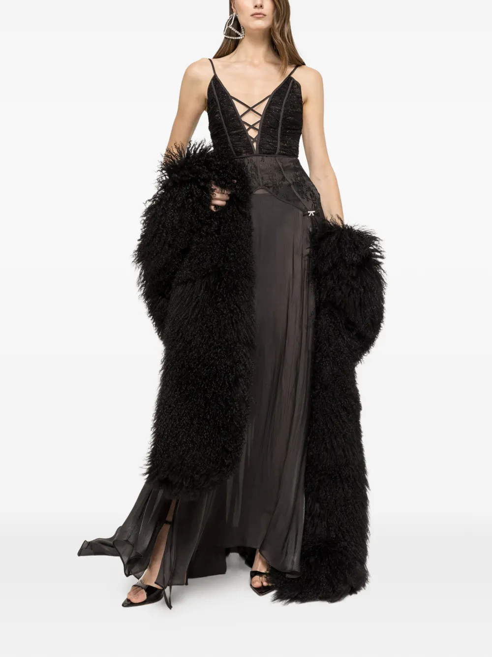 NISSA lace-panel maxi dress - Zwart