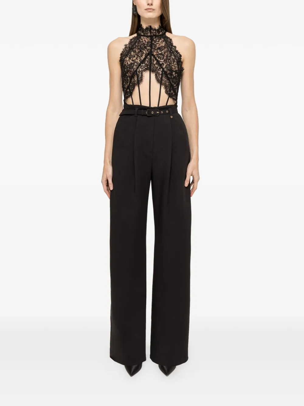 NISSA sequin lace bodysuit - Zwart