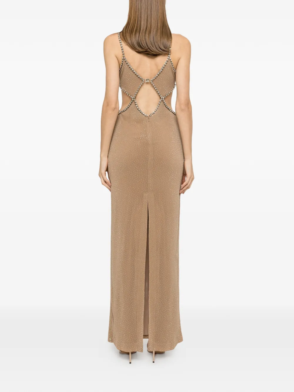NISSA Maxi-jurk verfraaid met kristallen Beige