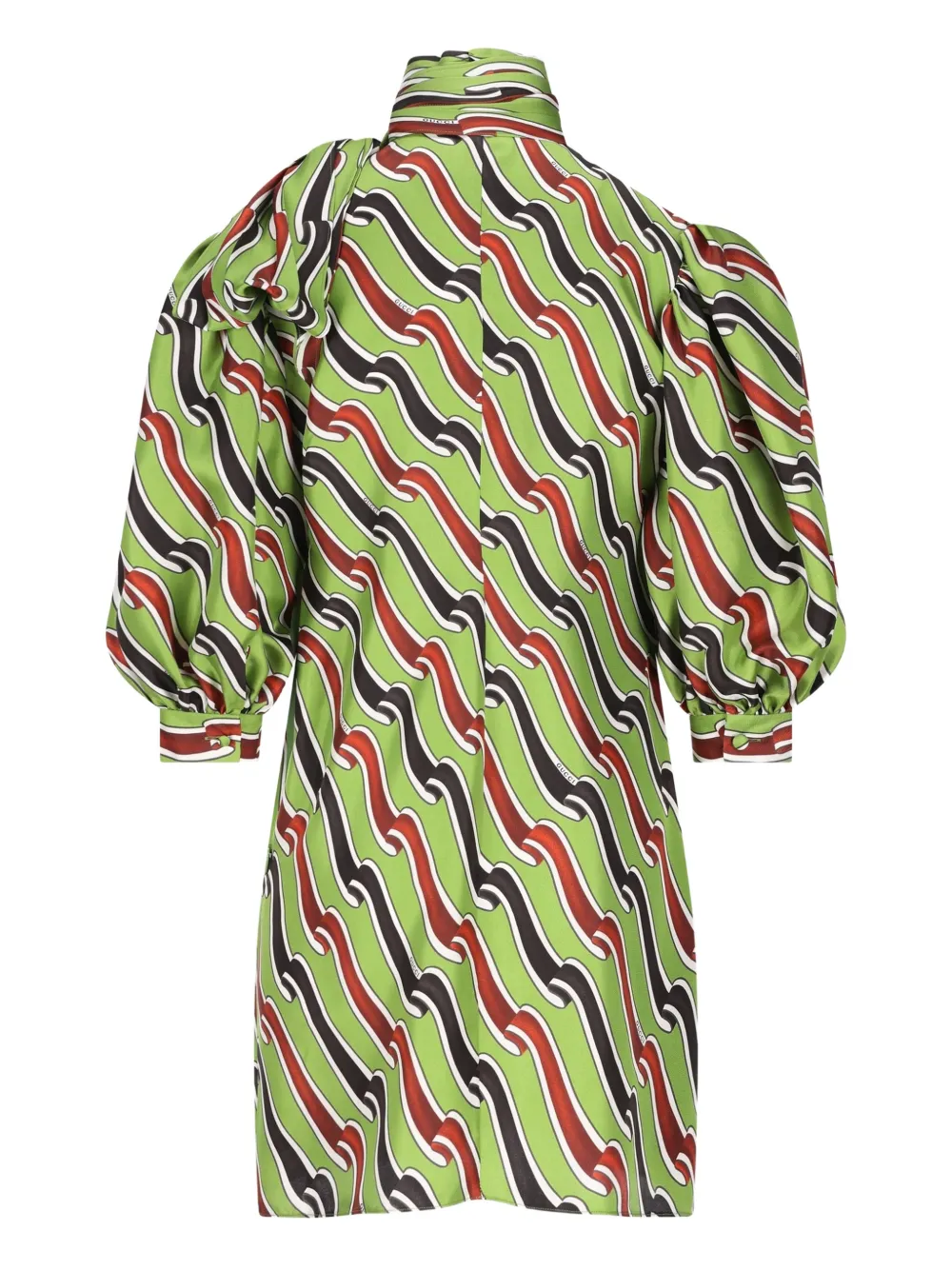 Gucci bow-neck patterned silk midi dress - Groen