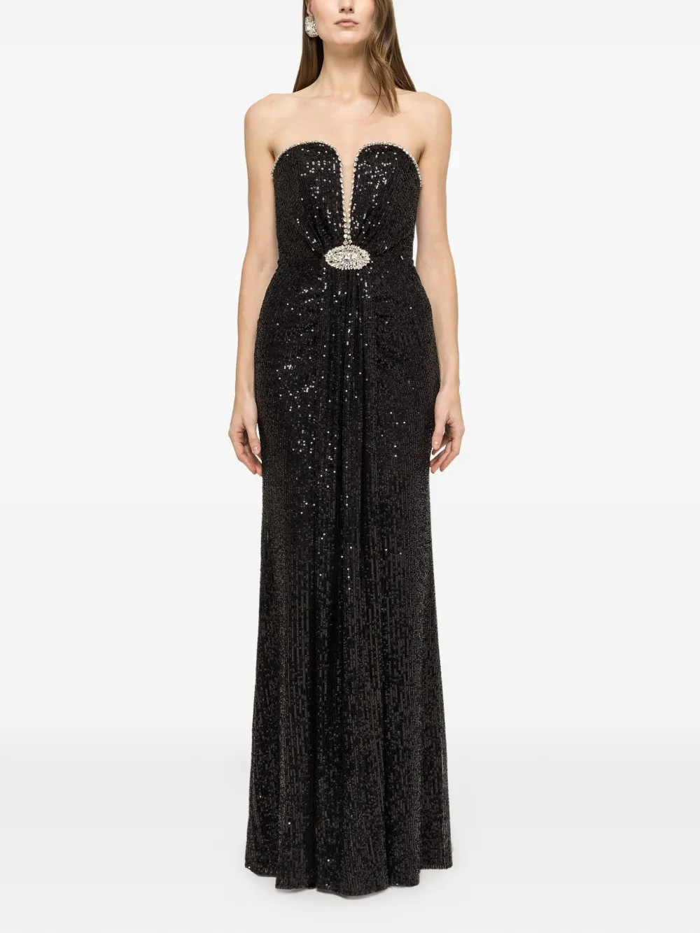 NISSA crystal-embellished sequinned maxi dress - Zwart