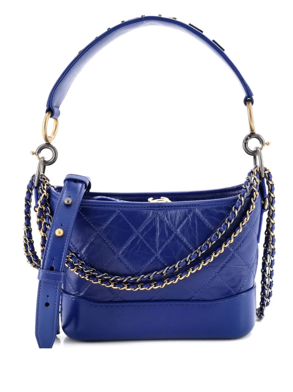 CHANEL Pre-Owned Gabrielle with Logo Handle Quilted Aged Calfskin Small hobo bag - Blu