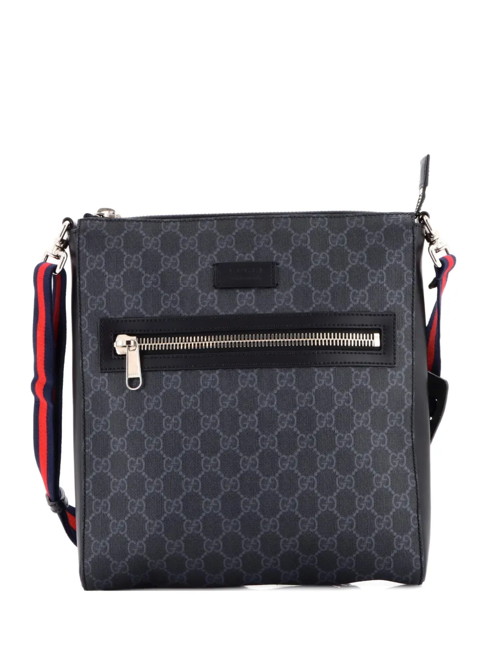 Gucci Pre-Owned Web Strap Front Zip Messenger Bag GG Coated Canvas Medium crossbody bag - Nero