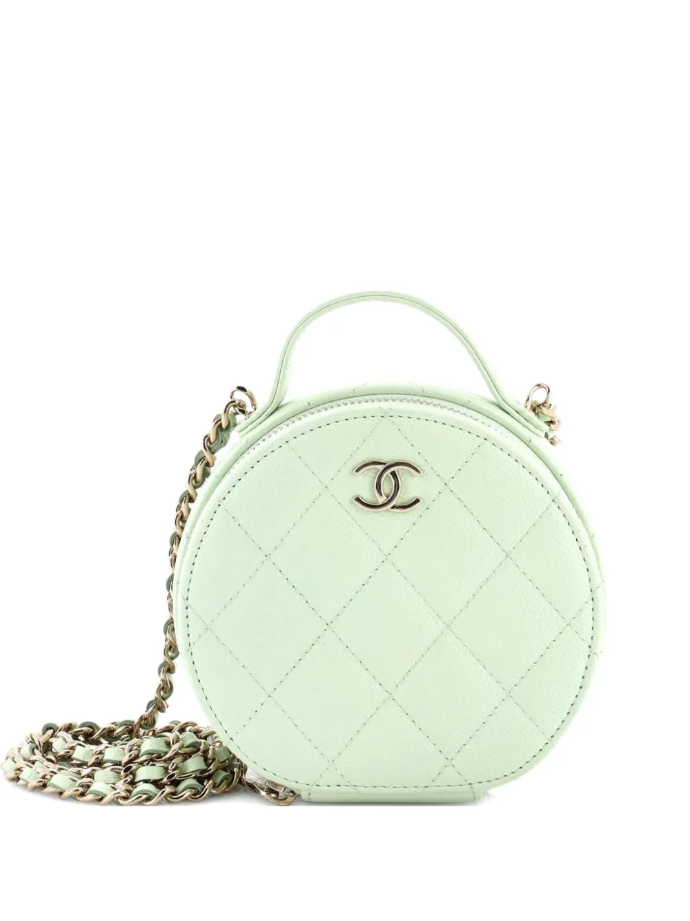 CHANEL Pre-Owned Handle with Care Round Vanity Case with Chain Quilted Caviar Small crossbody bag - Verde