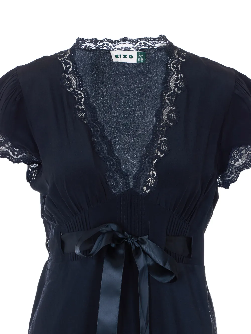 Rixo Marlice midi-jurk met kant en V-hals Blauw