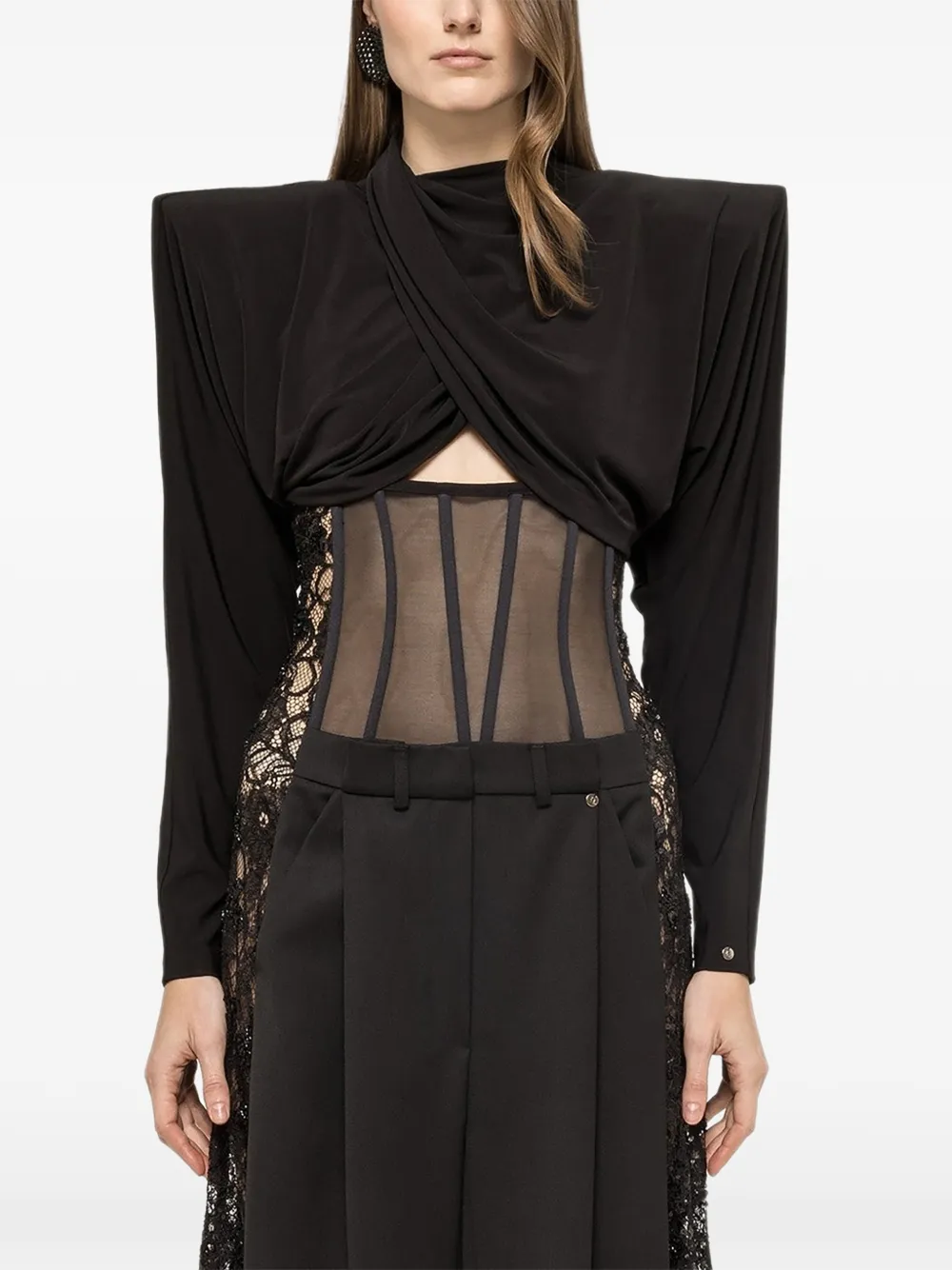 NISSA draped crop top - Black