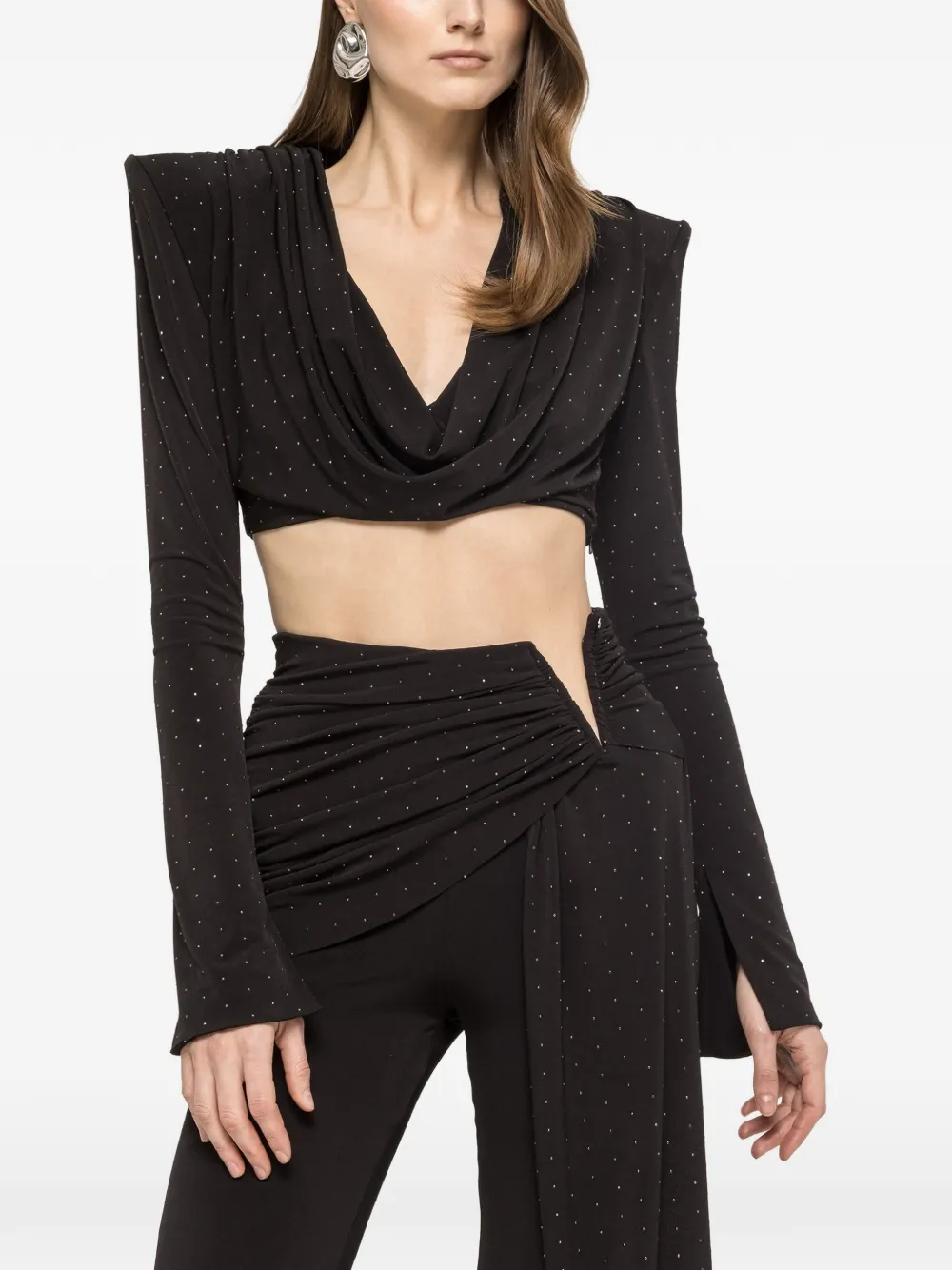 NISSA rhinestone-embellished crop top - Nero