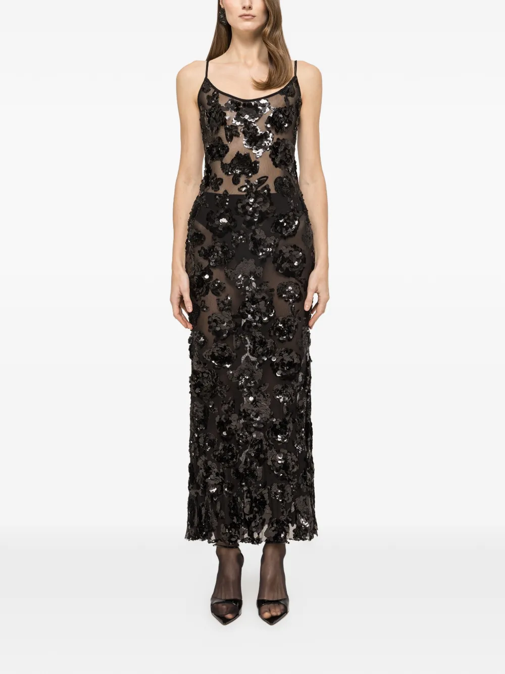 NISSA sequinned tulle maxi dress - Zwart