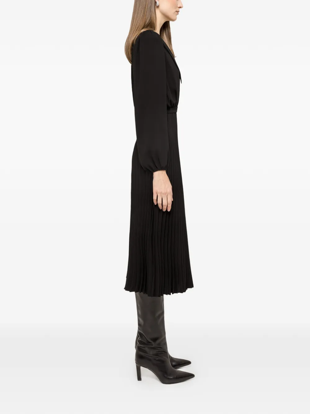 NISSA pleated belted midi dress - Zwart
