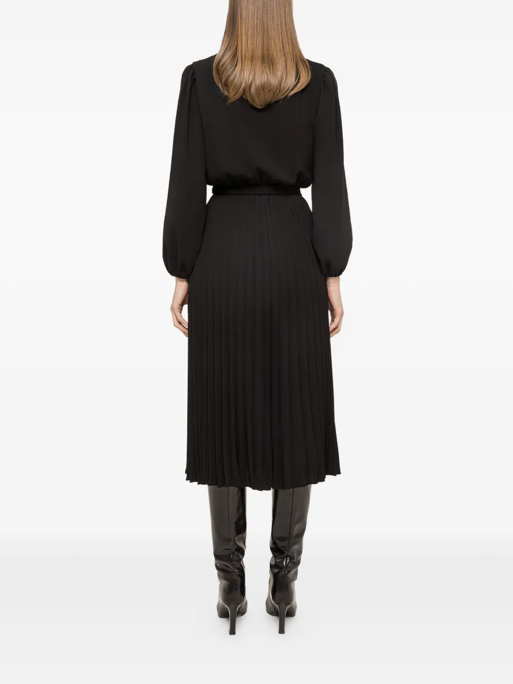 Pleated Belted Midi Dress