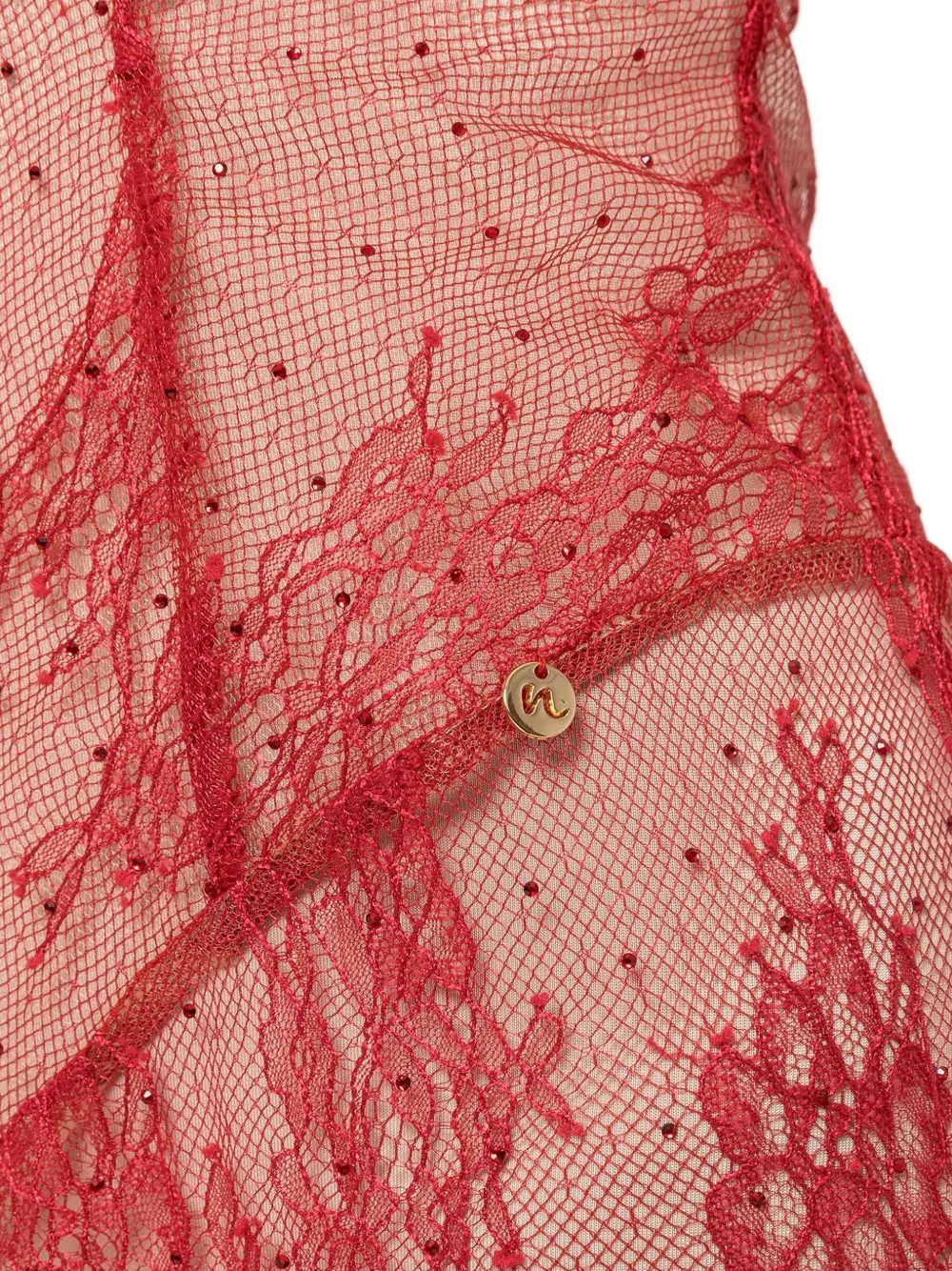 Rhinestone-Embellished Lace Maxi Dress