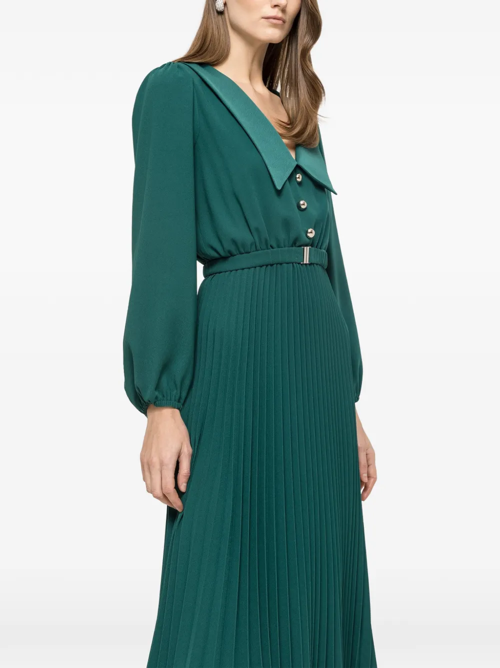 NISSA pleated belted midi dress - Verde