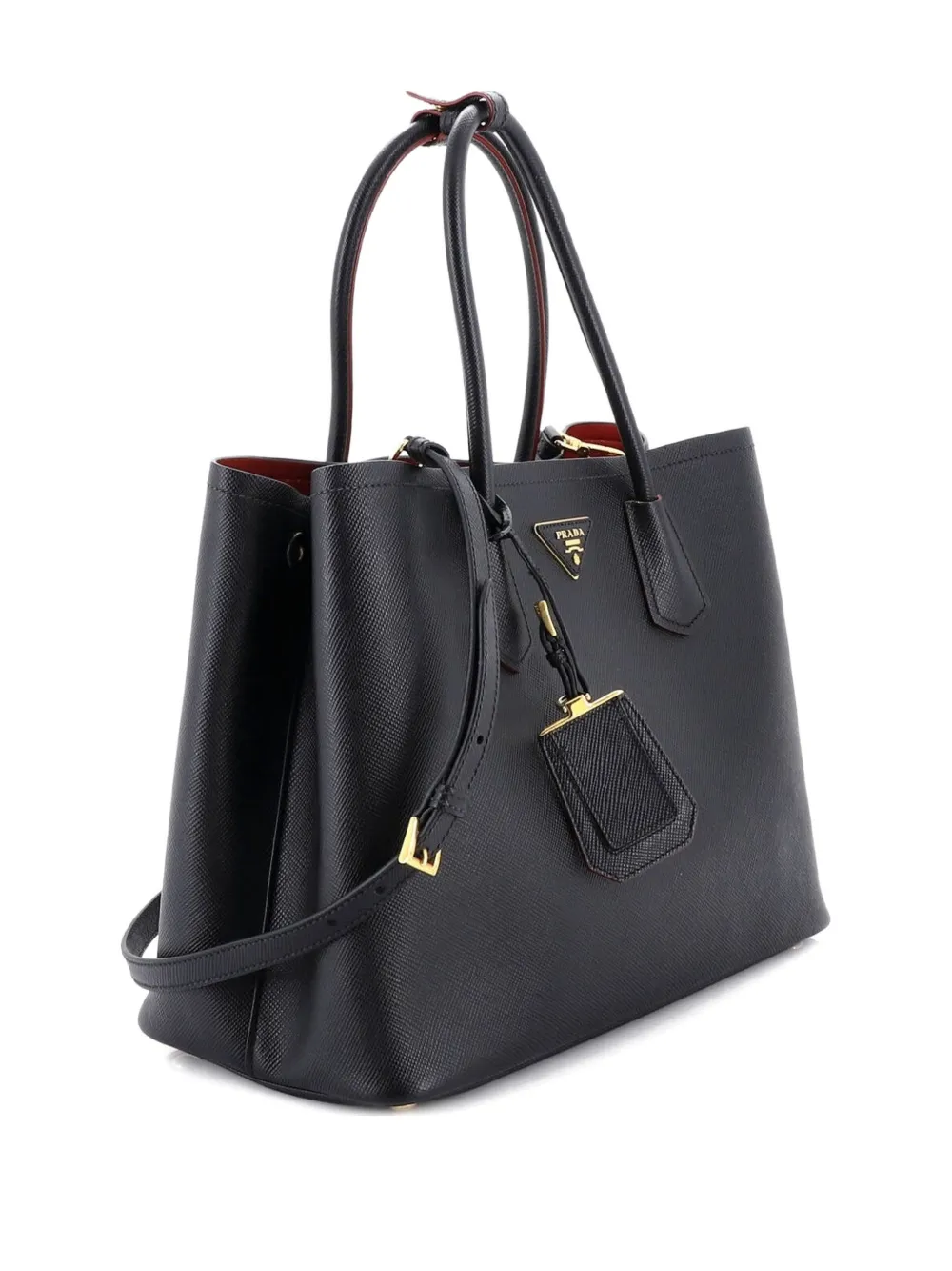 PRADA Pre-owned Cuir Double Saffiano Leather Large Tote Bag In Black