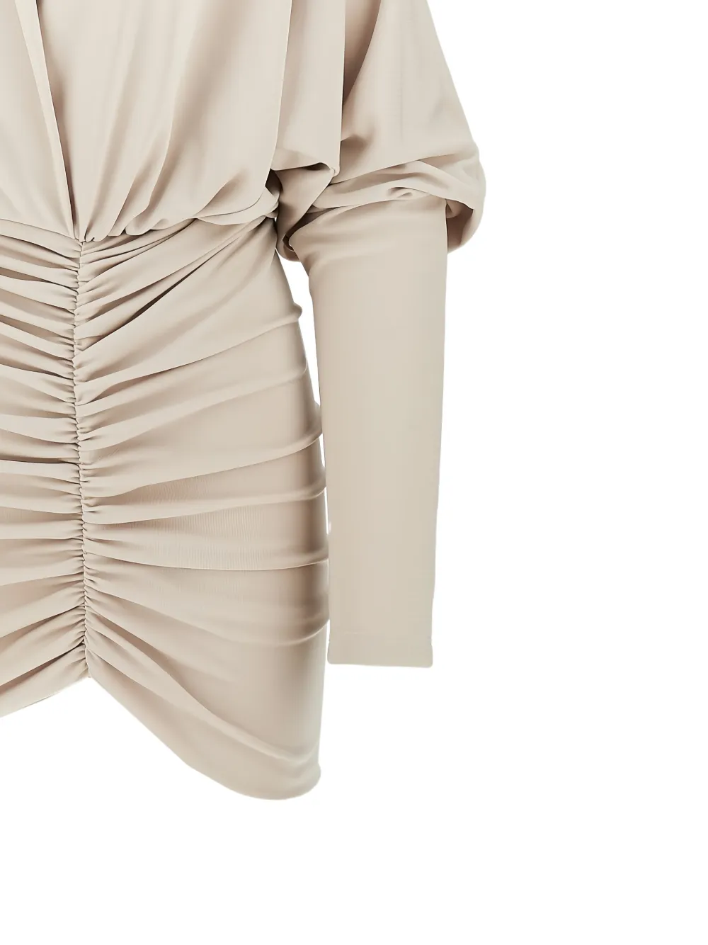 THE ANDAMANE Grace hooded ruched mini dress - Beige