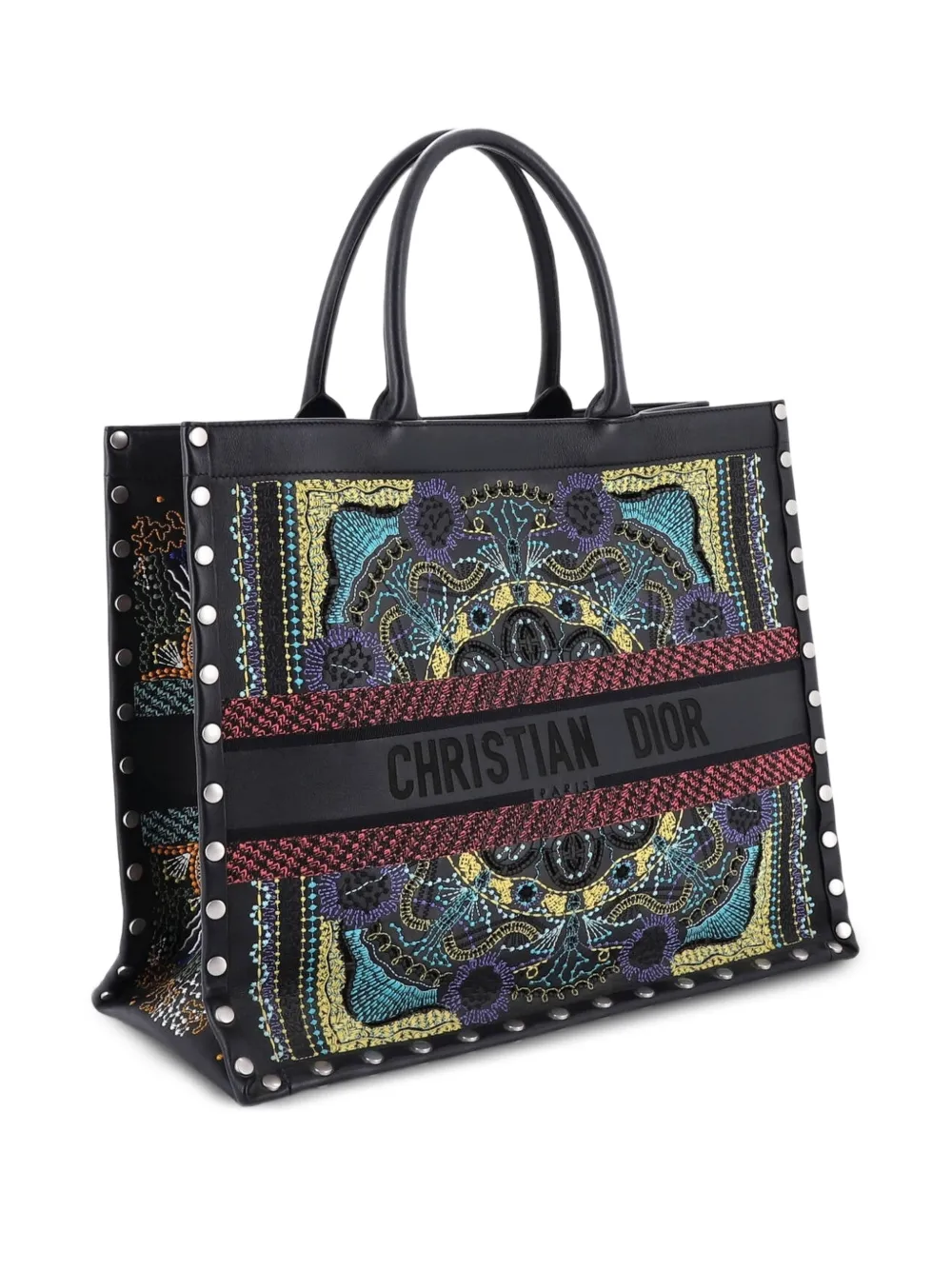Christian Dior Pre-Owned Book Embroidered Studded Leather Large tote bag - Nero