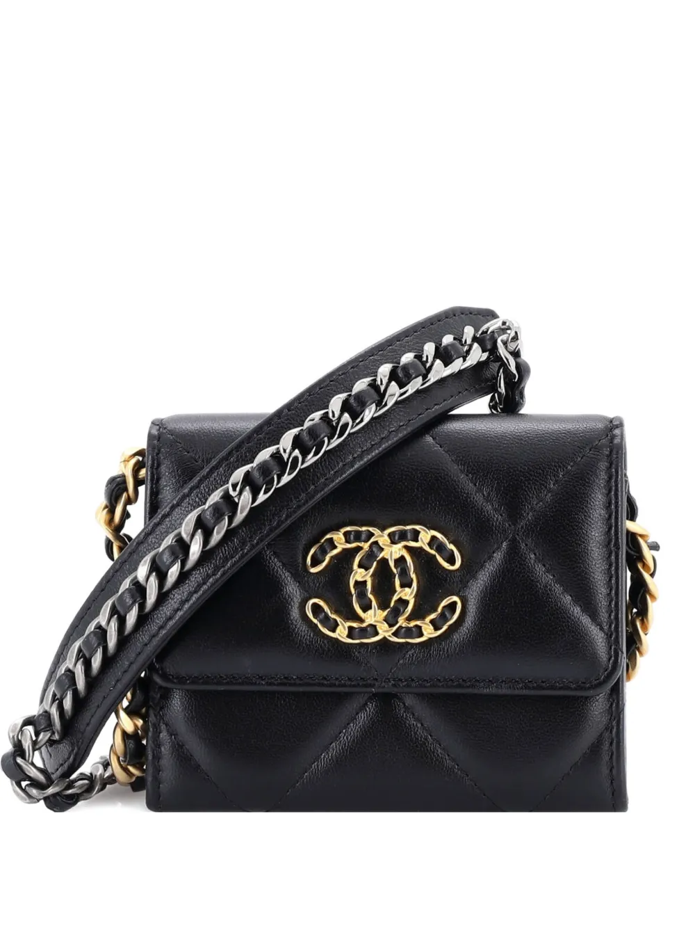 CHANEL Pre-Owned 19 Flap Coin Purse With Chain Quilted Leather crossbody bag - Nero