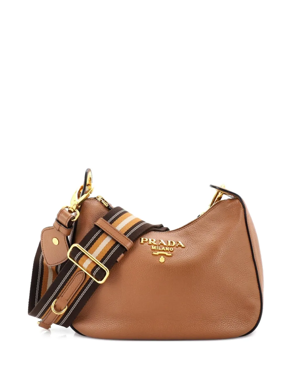 Prada Pre-Owned Striped Strap Zip Hobo Vitello Phenix Small crossbody bag - Marrone