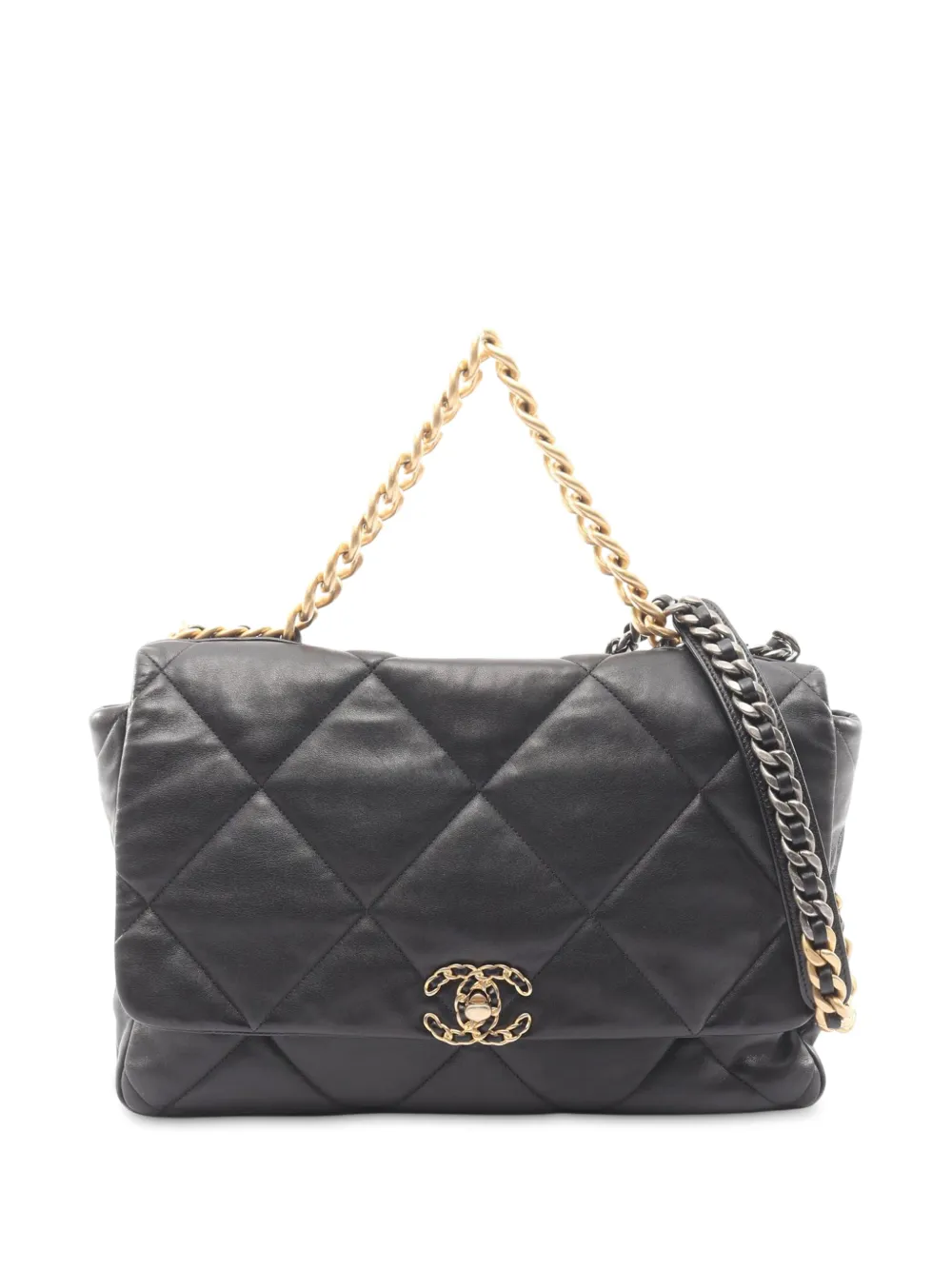 Pre-owned Chanel 2021 Maxi Lambskin 19 Flap Satchel In Black