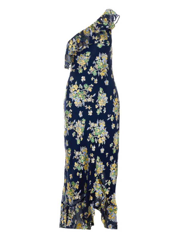rixo one shoulder dress Rixo Leon Ruffled one-shoulder floral-print Midi Dress | Blue