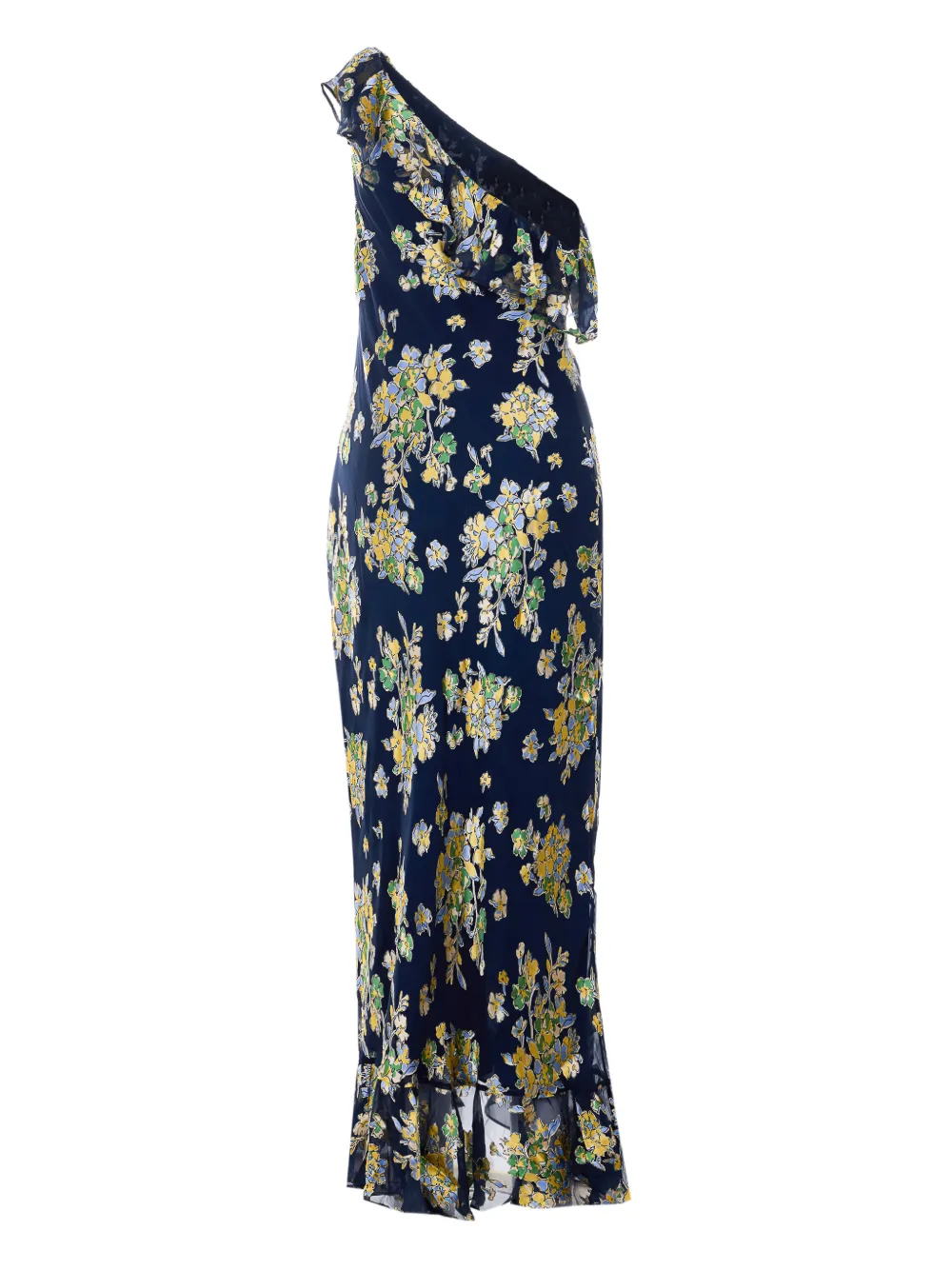 Rixo Leon ruffled one-shoulder floral-print midi dress - Blauw