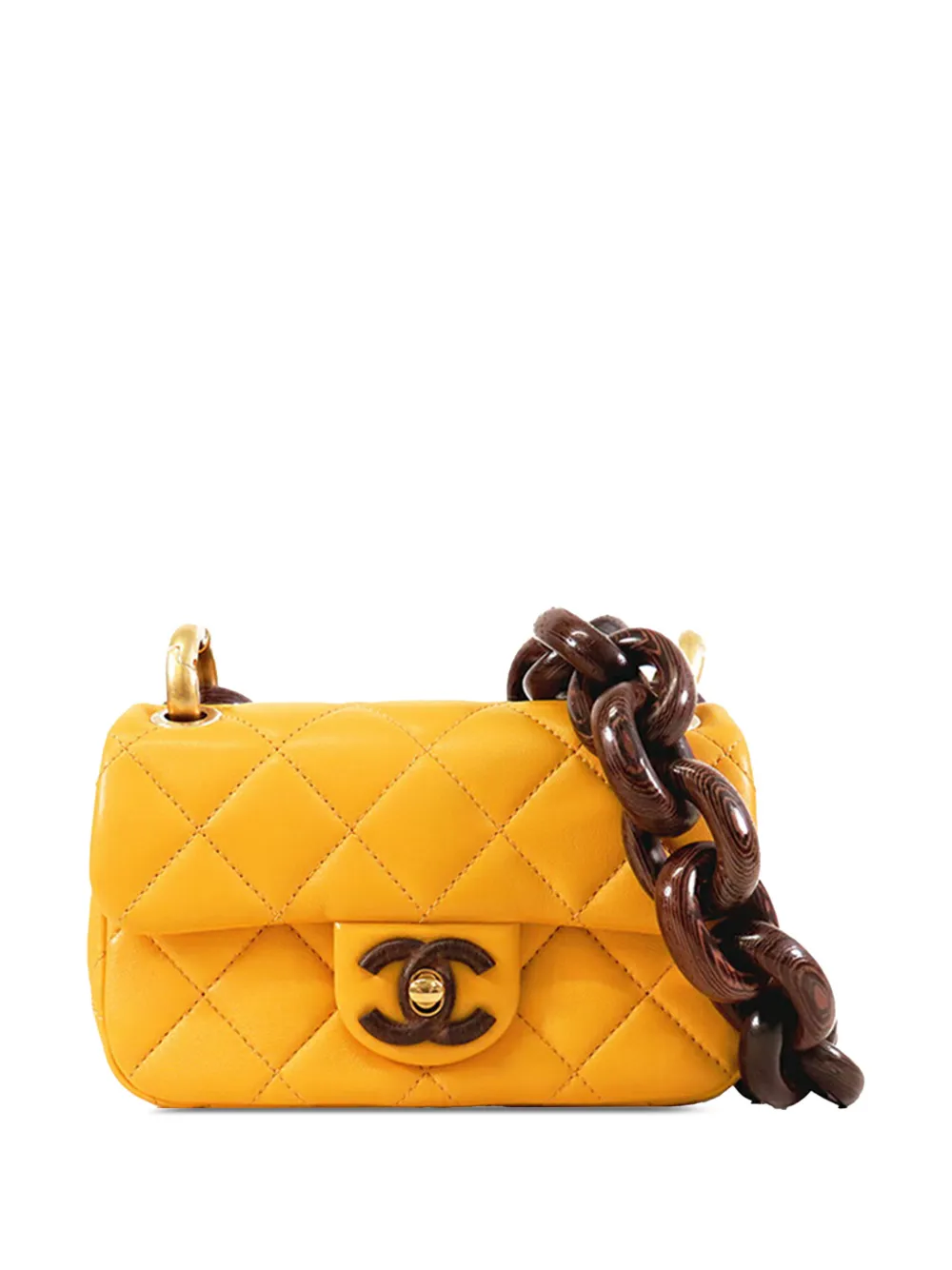 CHANEL Pre-Owned 2021-2025 Mini Square Lambskin Wenge Wood Flap crossbody bag - Giallo