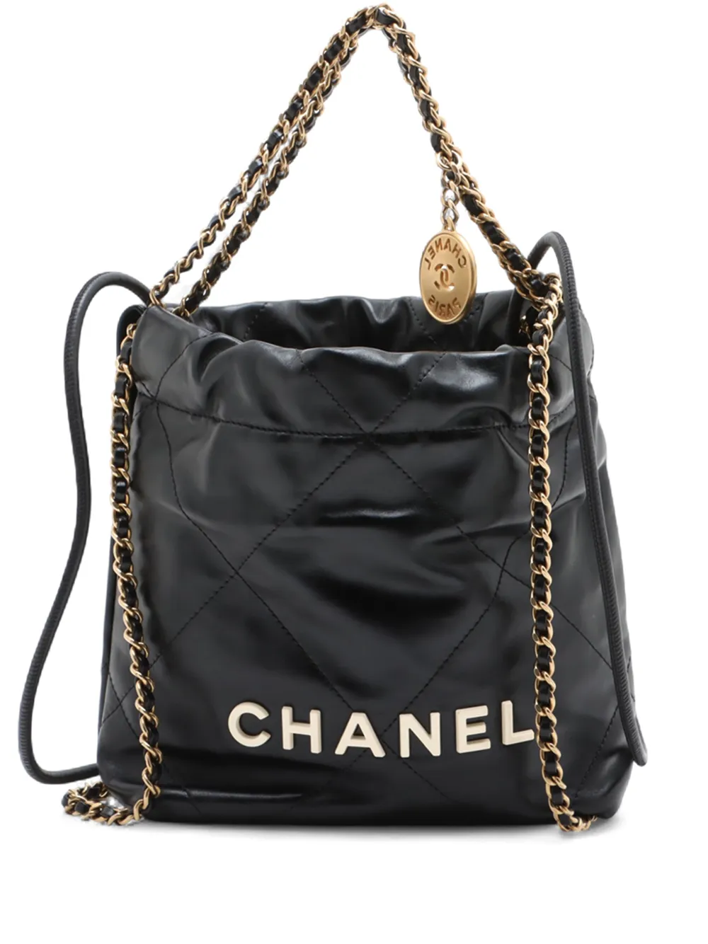 CHANEL Pre-Owned 2021-2025 Mini Shiny Calfskin 22 Handbag satchel - Nero