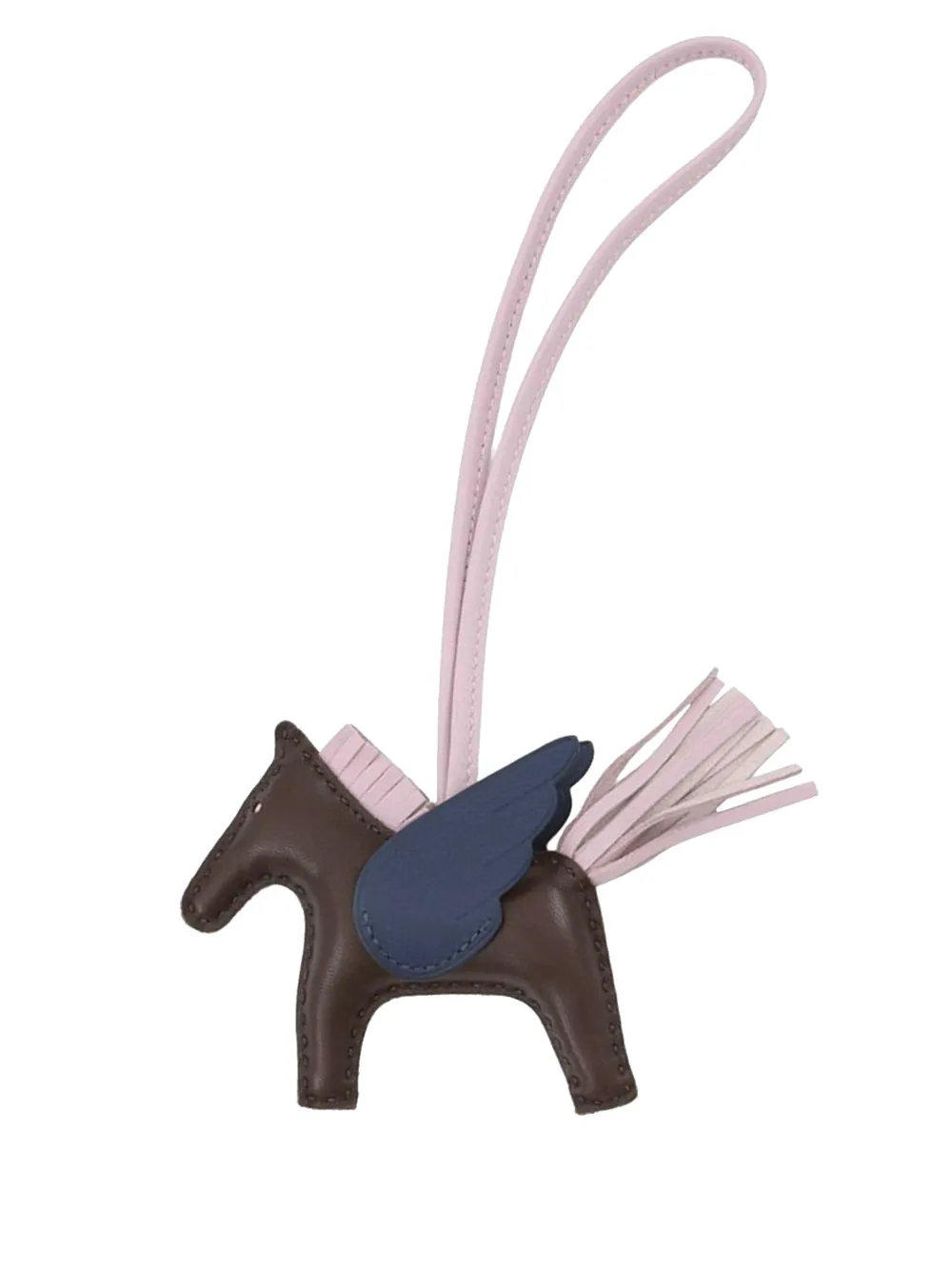 Pre-owned Hermes 2021 Milo Lambskin And Swift Grigri Rodeo Pegase Bag Charm Pm Key Chain In Brown