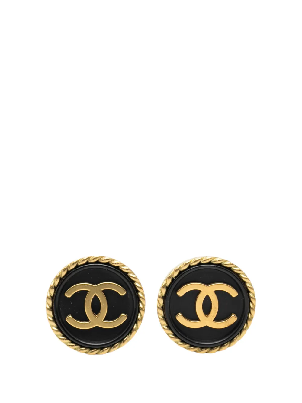 CHANEL Pre-Owned 1994 Gold Plated CC Resin Round Clip On Earrings costume earrings - Nero