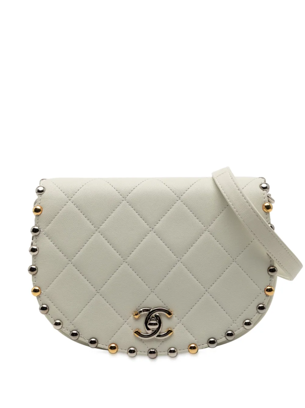 CHANEL Pre-Owned 2018 Small Quilted Lambskin Studded Bubble Flap crossbody bag - Bianco