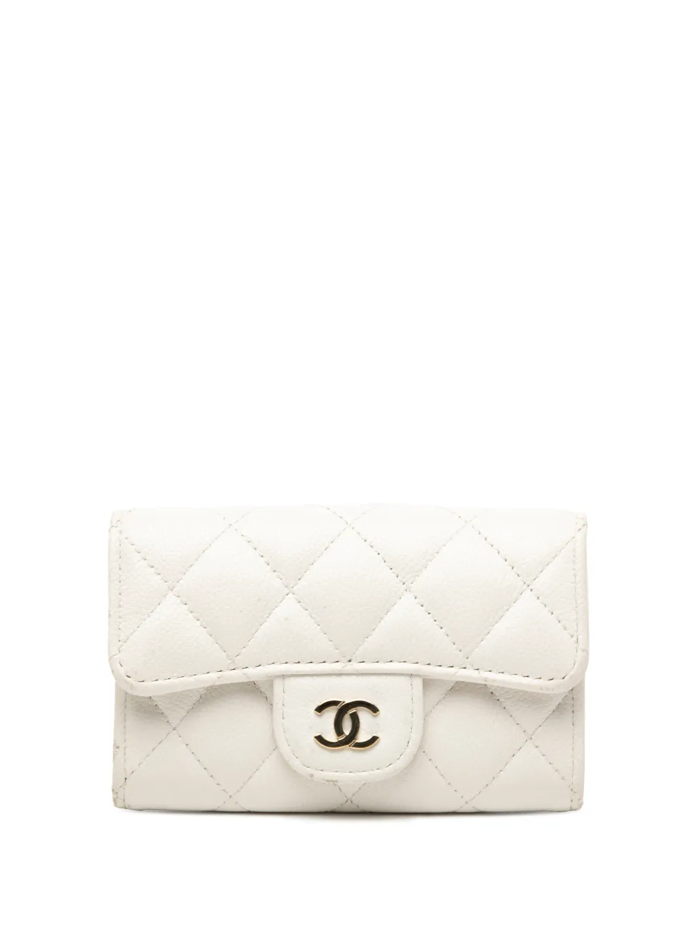CHANEL Pre-Owned 2021-2025 CC Quilted Caviar Flap card holder - Bianco