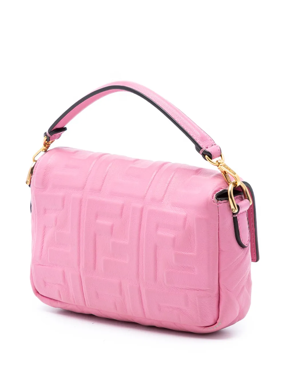 FENDI Pre-owned 2010-2025 Mini Zucca Embossed Leather Baguette Satchel In Pink