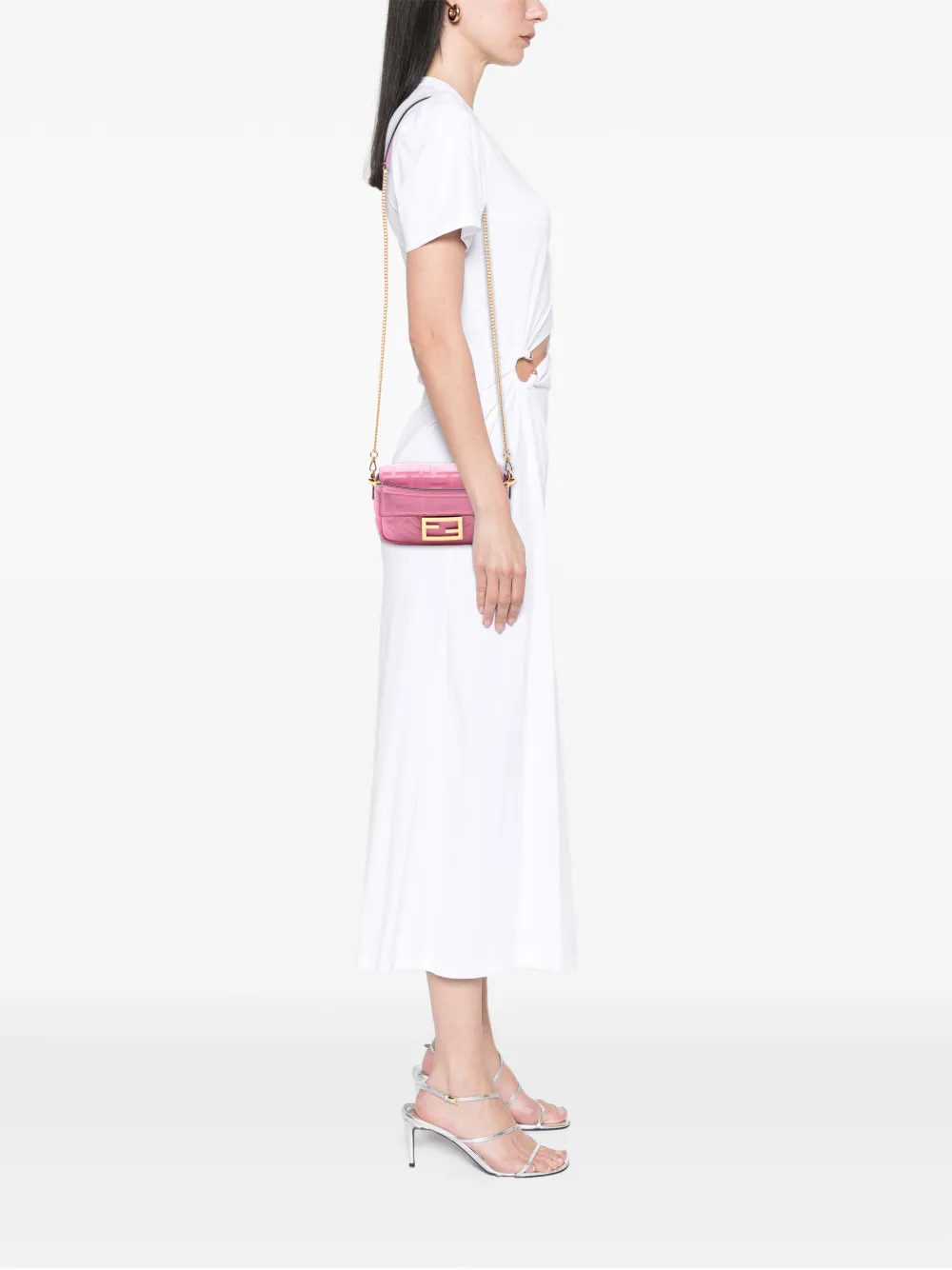 FENDI Pre-owned 2010-2025 Mini Zucca Embossed Leather Baguette Satchel In Pink