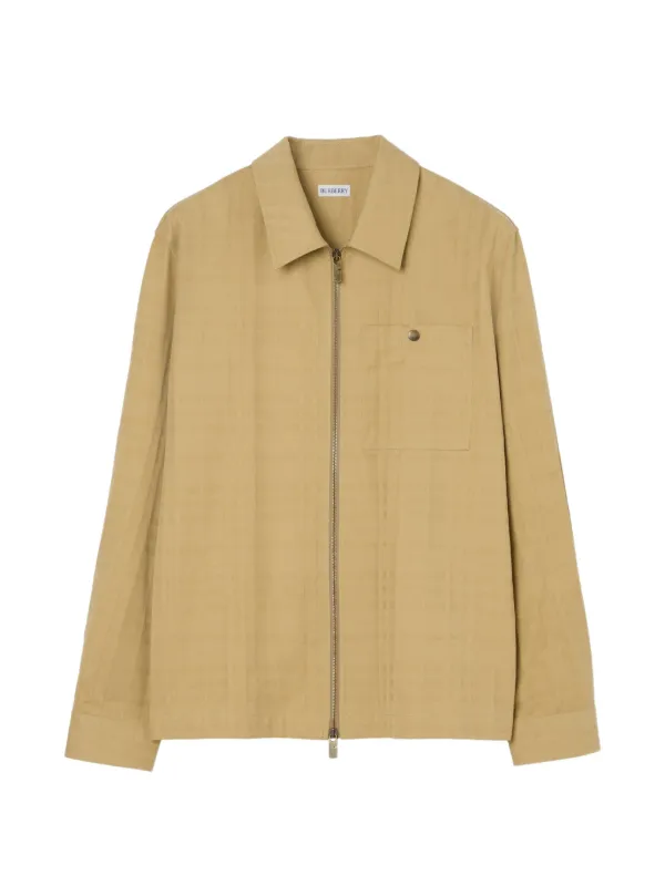 Burberry Check Cotton Zip Overshirt in Neutrals