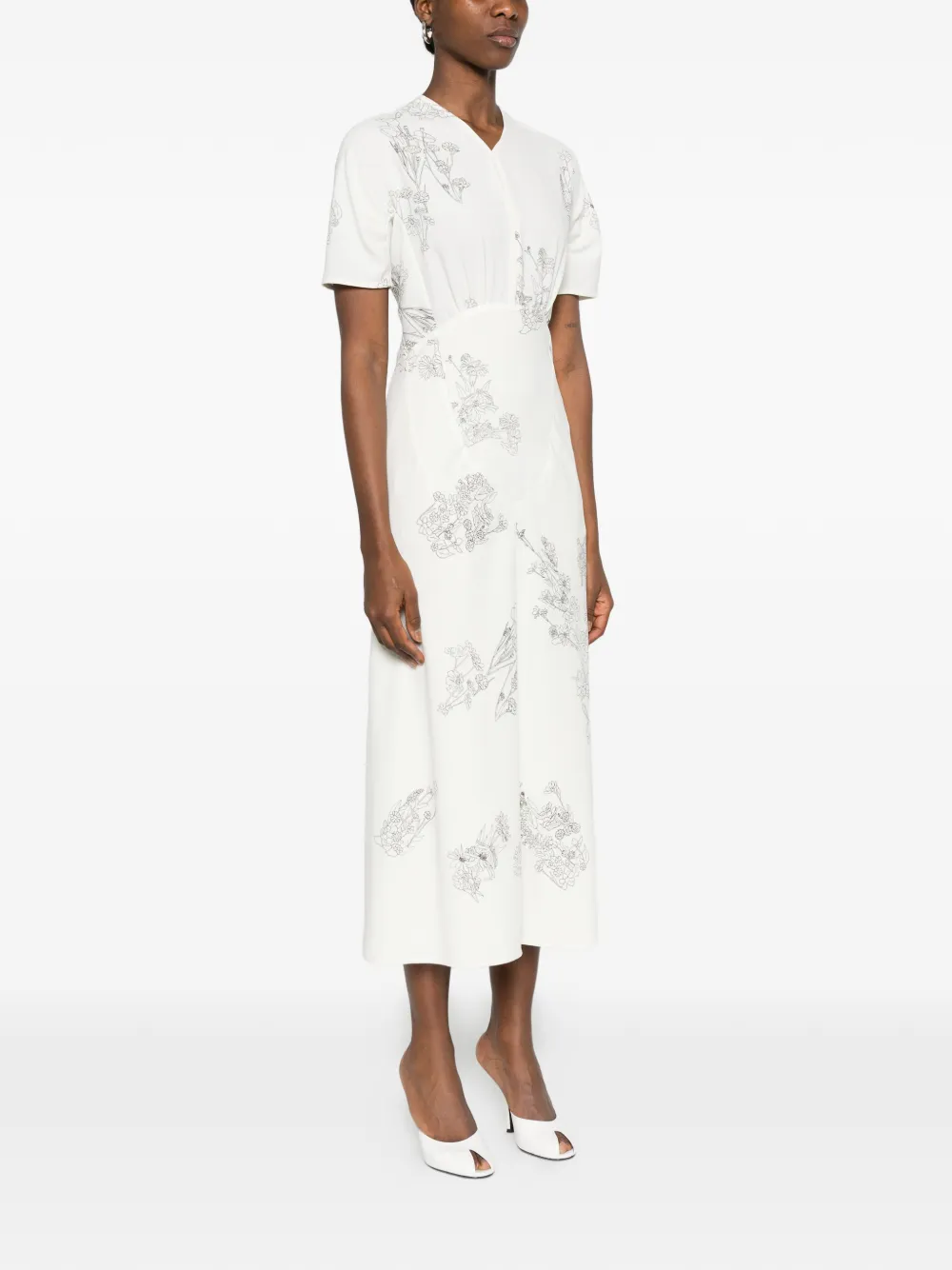 Victoria Beckham Midi-jurk met bloemenprint Wit